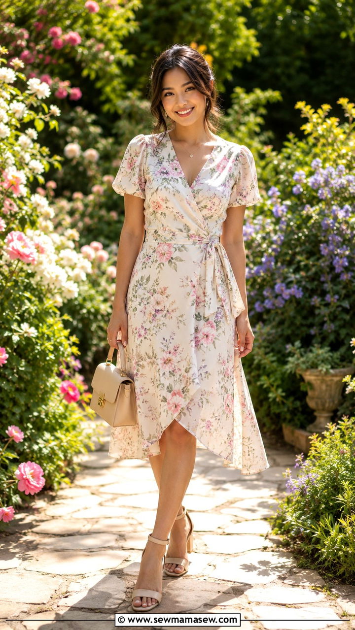 Wrap Dress With Block Heel Sandals Petite Outfit - 25 Petite spring capsule wardrobe