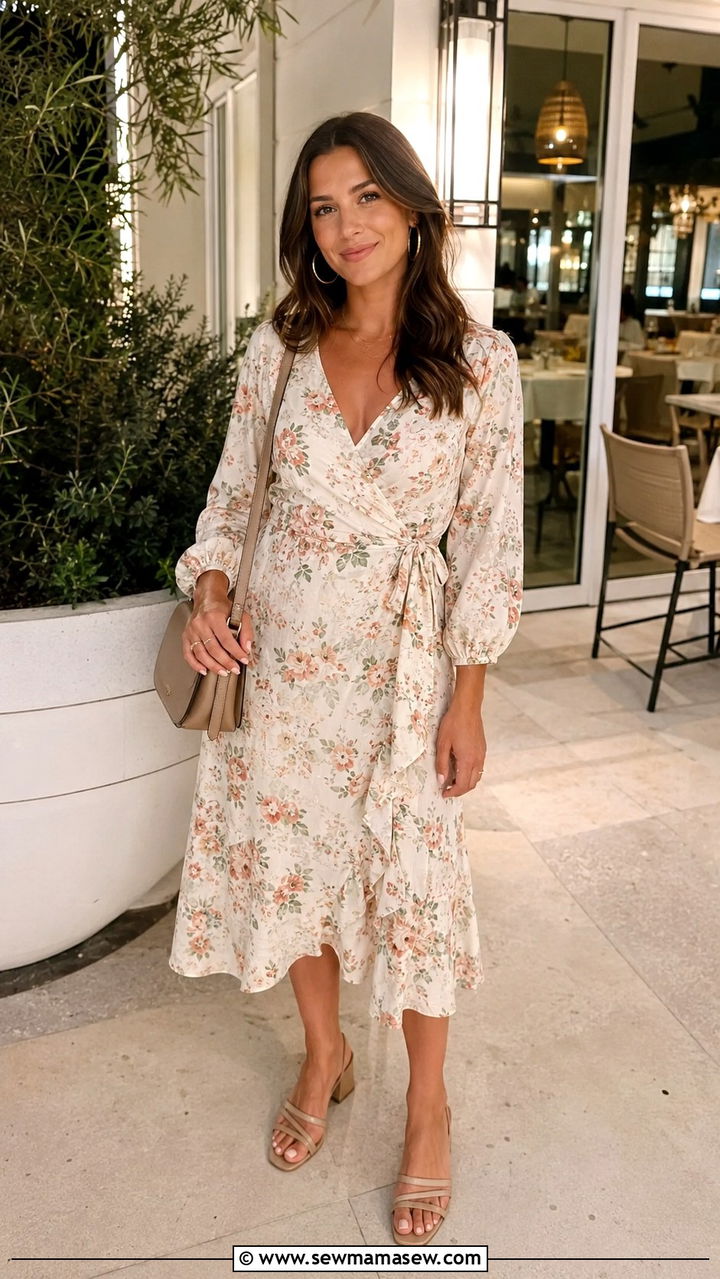 Wrap Dress With Block Heels Postpartum Night Out Outfit - 25 Postpartum first night out outfit ideas