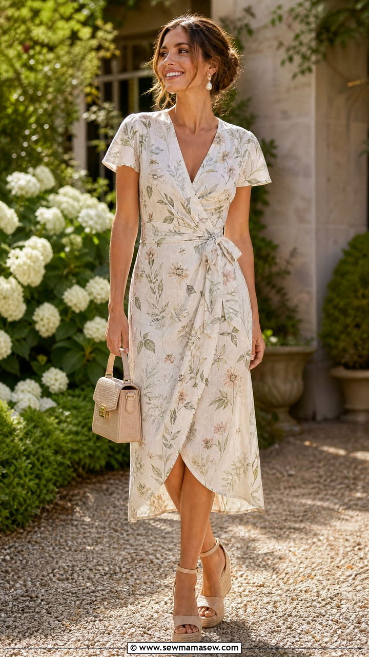 Wrap Dress With Espadrille Wedges - 35 hot weather outfits Pinterest