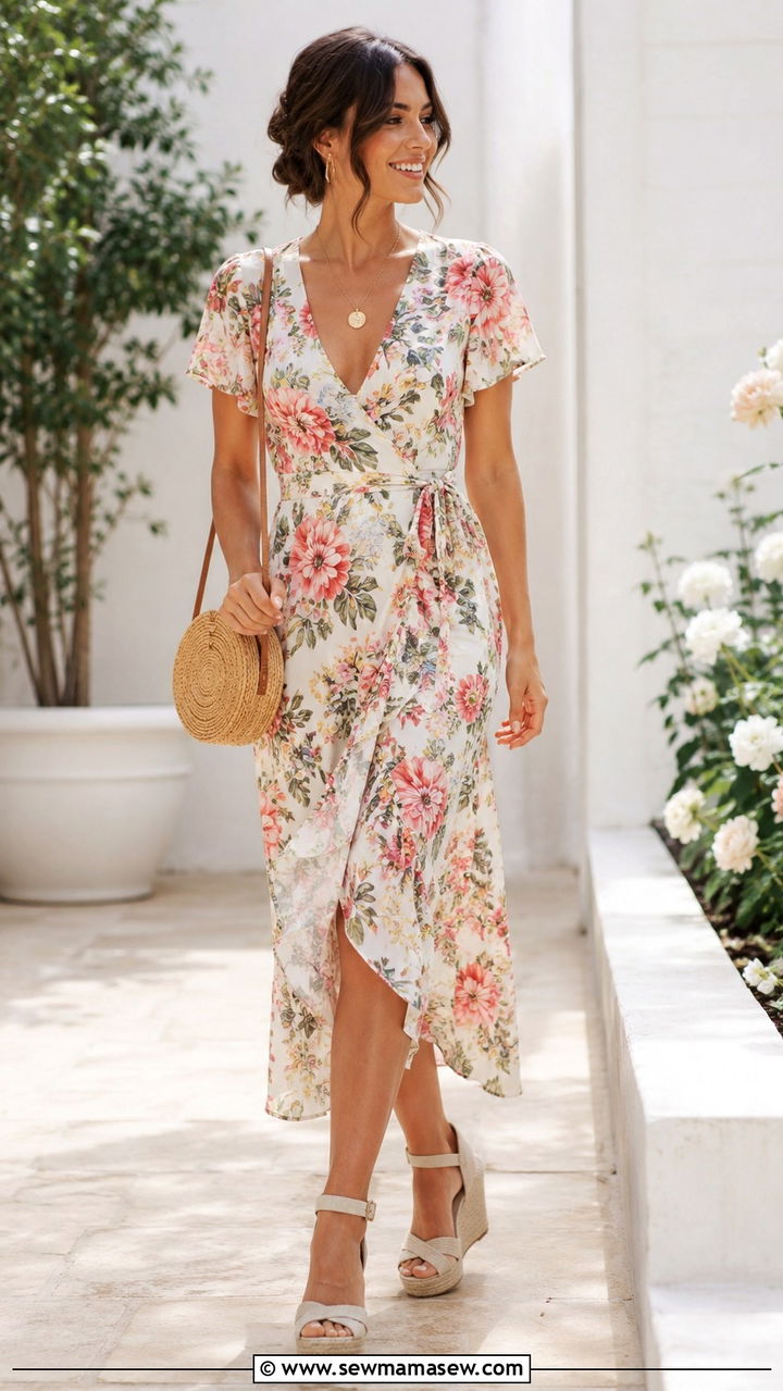 Wrap Dress With Espadrille Wedges Bridal Shower - 30 classy bridal shower outfit ideas