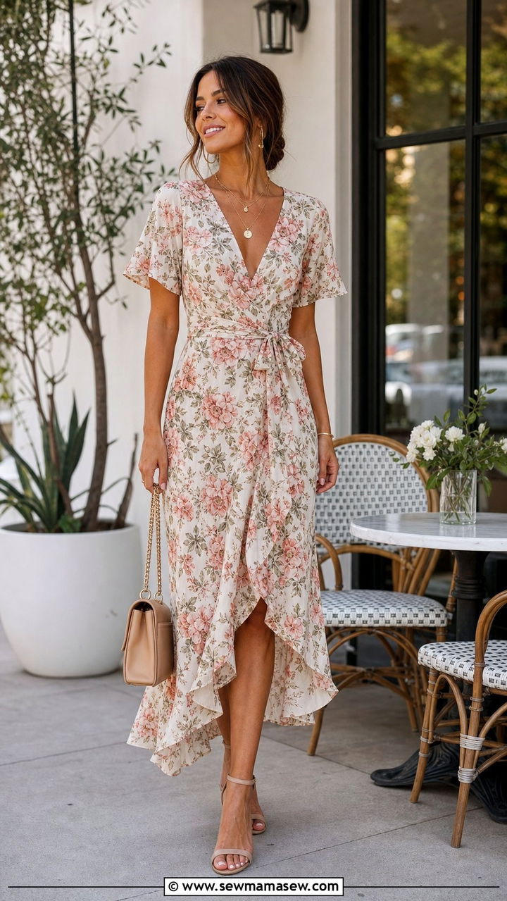 Wrap Dress With Heeled Sandals Outfit - 25 Cute outfits for skinny women