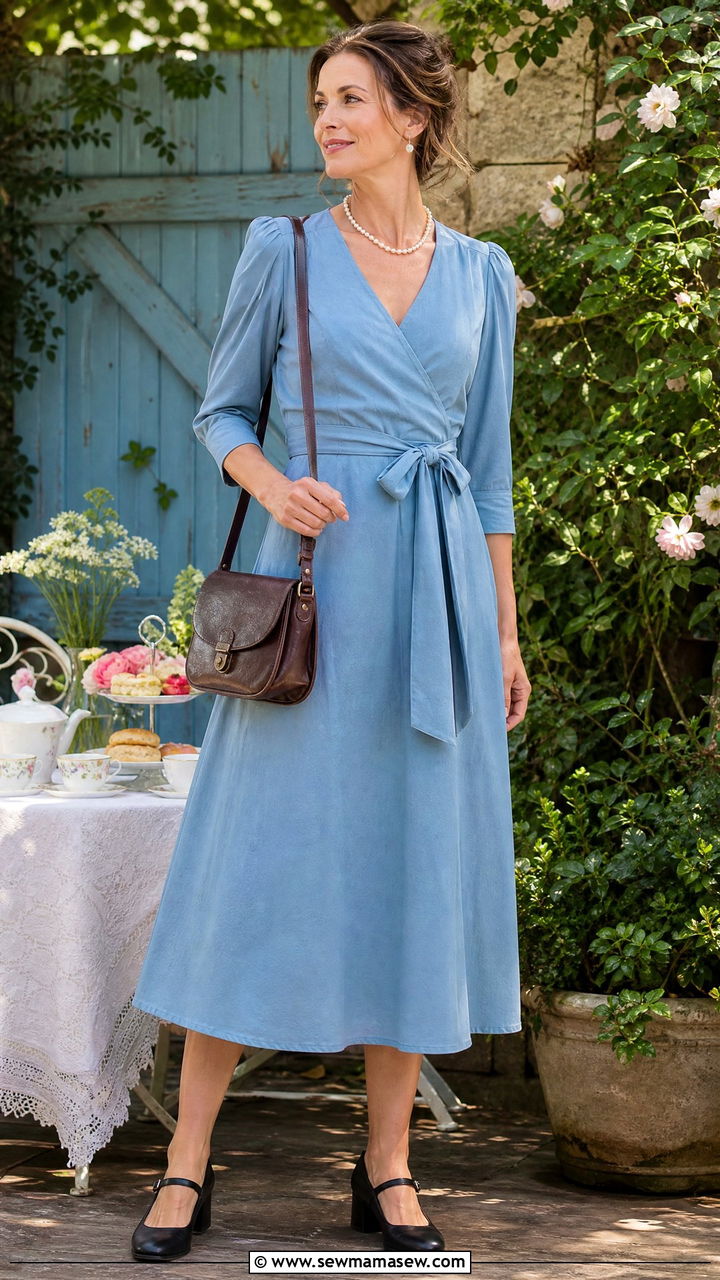 Wrap Dress With Mary Jane Shoes - 30 cottagecore outfit ideas for women over 40