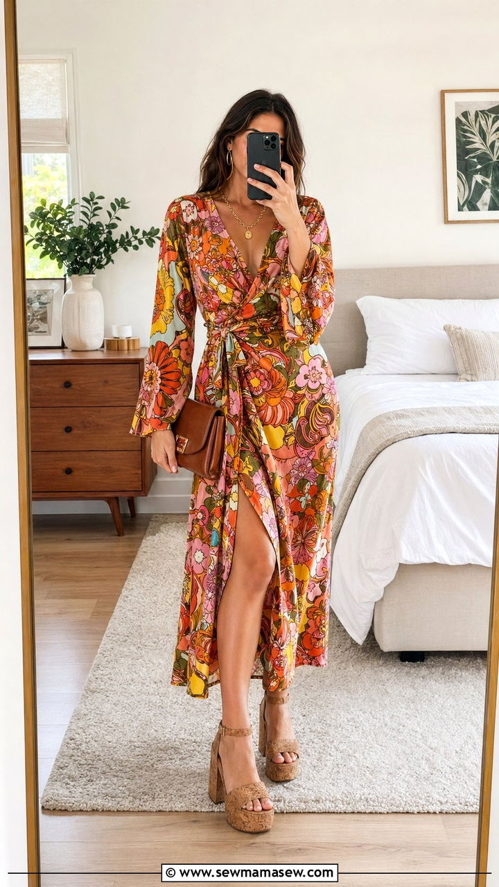 Wrap Dress With Platform Sandals - 35 70s outfit ideas