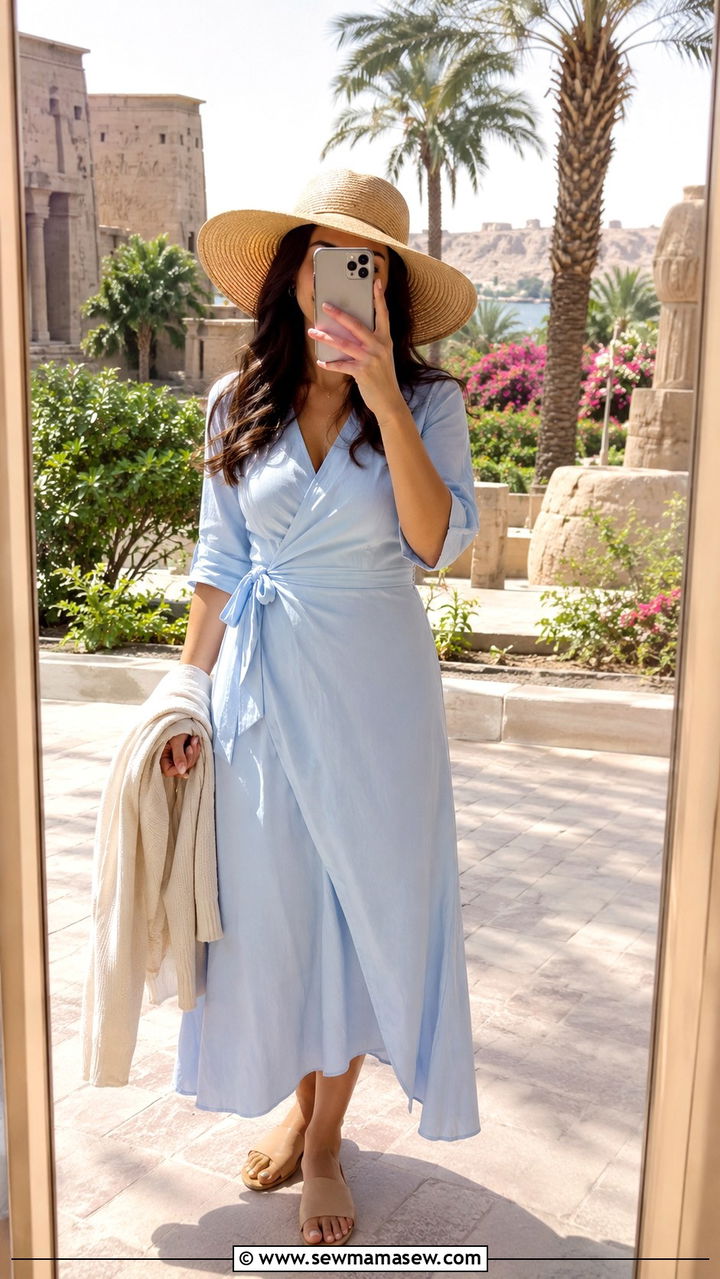 Wrap Dress With Straw Hat - 20 Aswan outfit ideas
