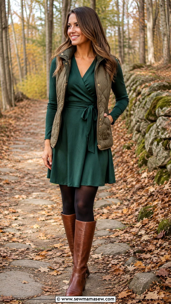 Wrap Dress With Tights And Riding Boots - 25 Wrap dress outfit ideas with boots