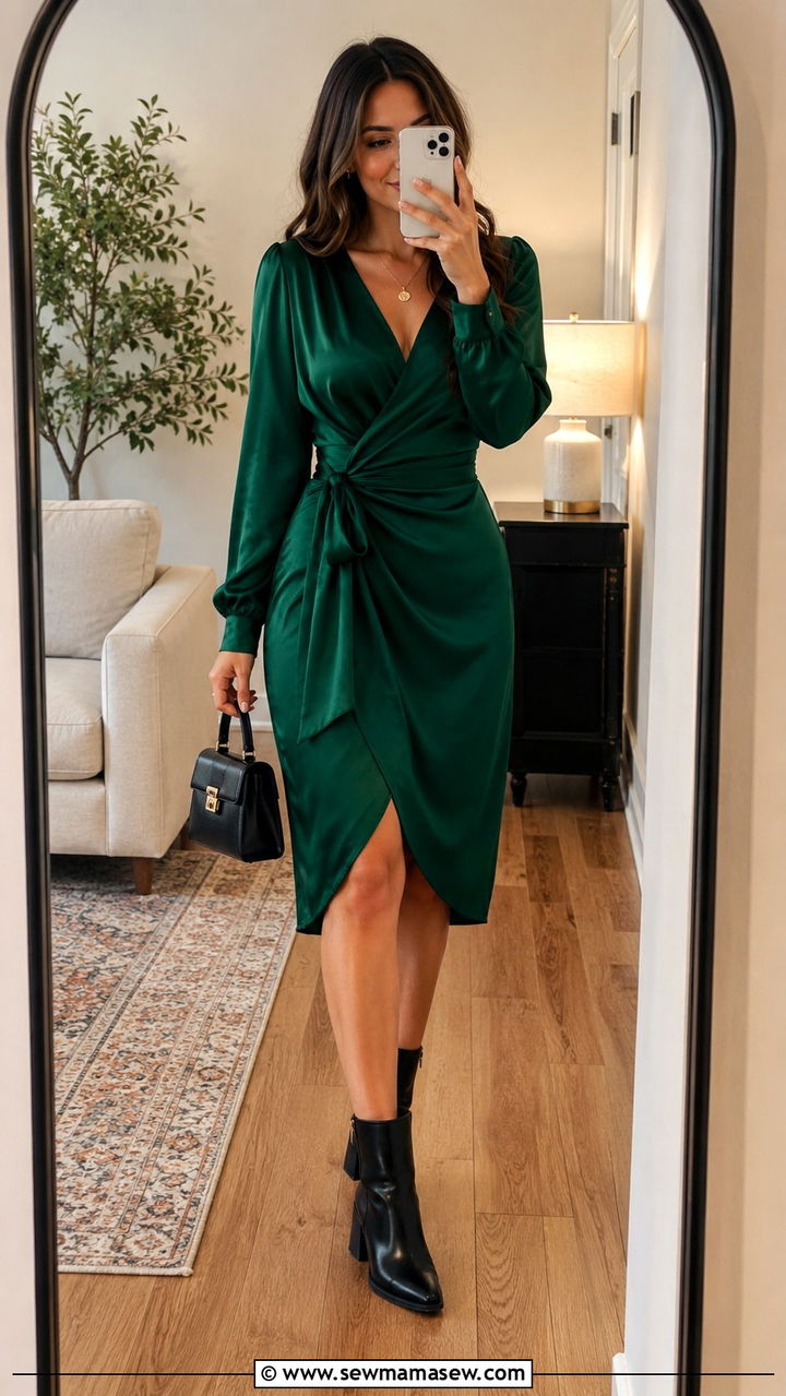Wrap Dress and Ankle Boots Outfit - 30 midsize outfit ideas for women