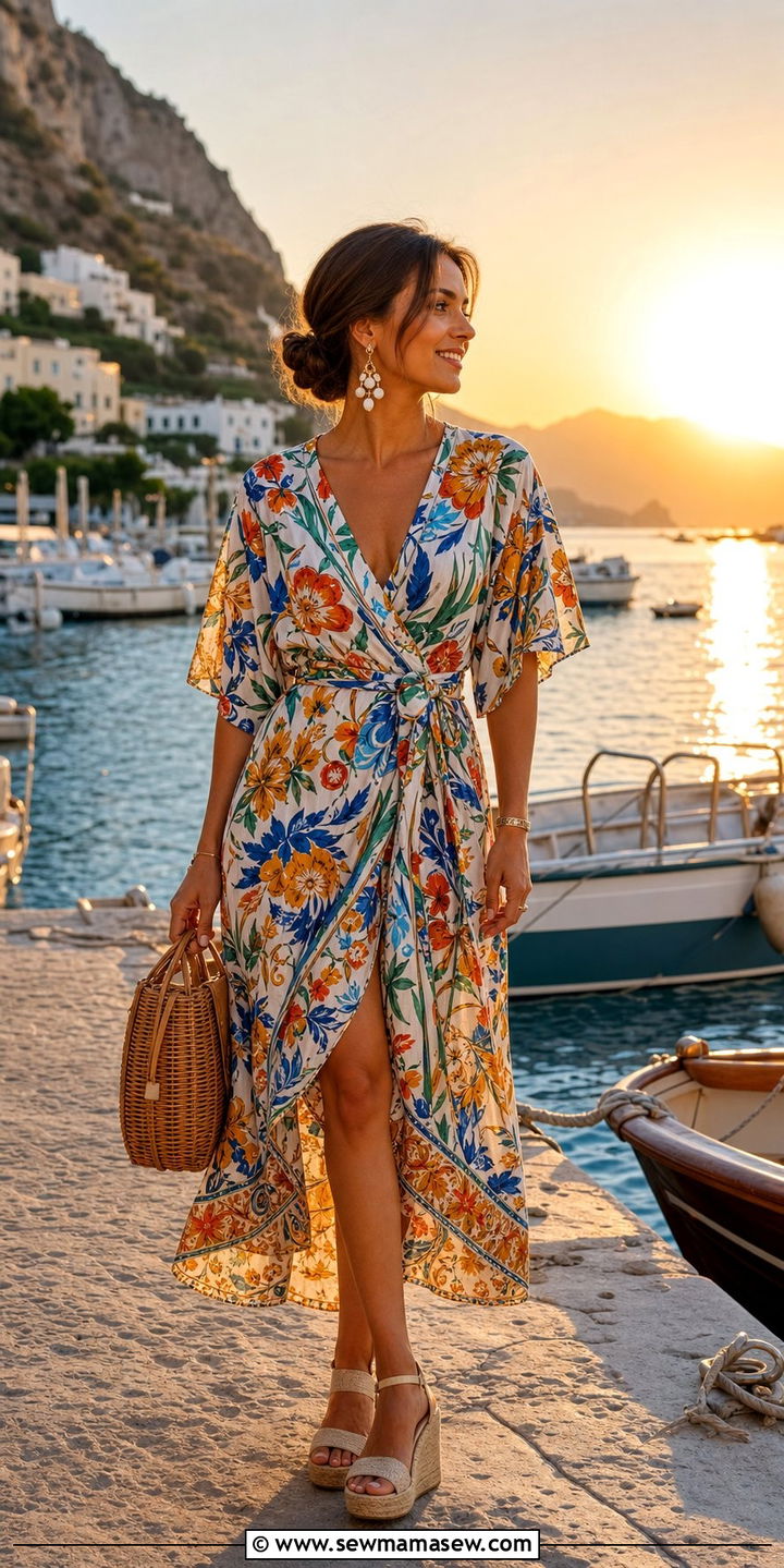 Wrap Dress and Espadrille Wedges - 25 Spring week in Italy outfits