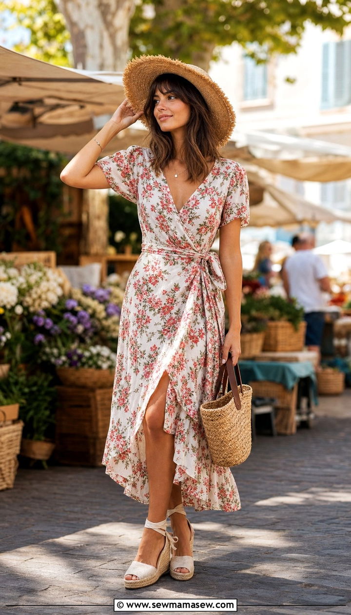Wrap Dress and Espadrilles French Girl Outfit - 25 cute French girl outfits