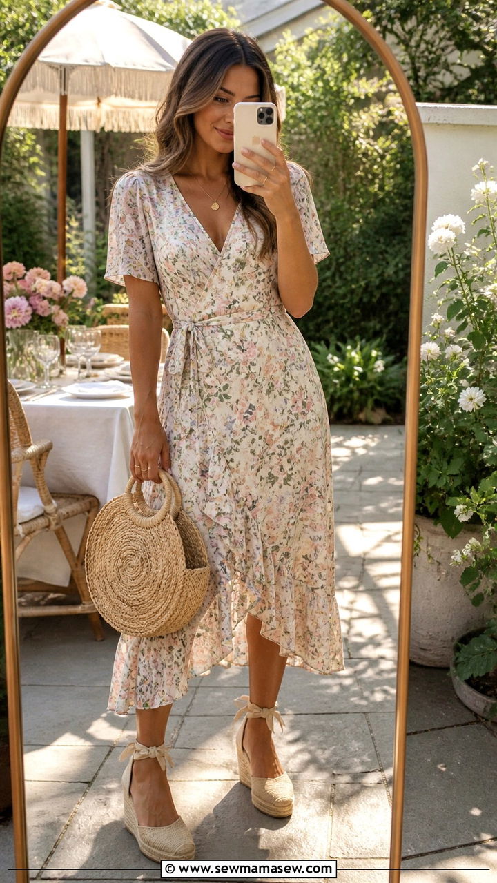 Wrap Dress and Espadrilles Outfit - 40 Summer outfits for women