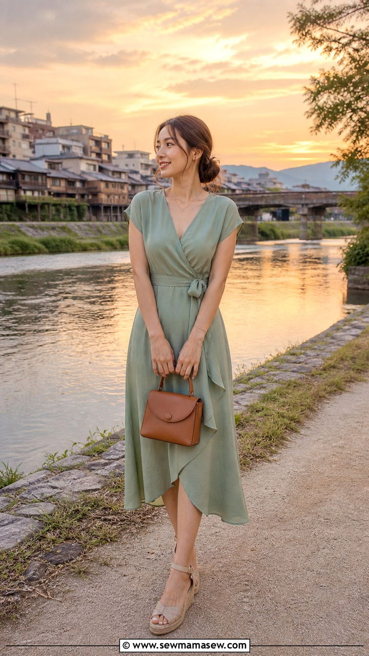 Wrap Dress and Wedge Espadrilles Outfit - 40 Summer Japan outfit ideas