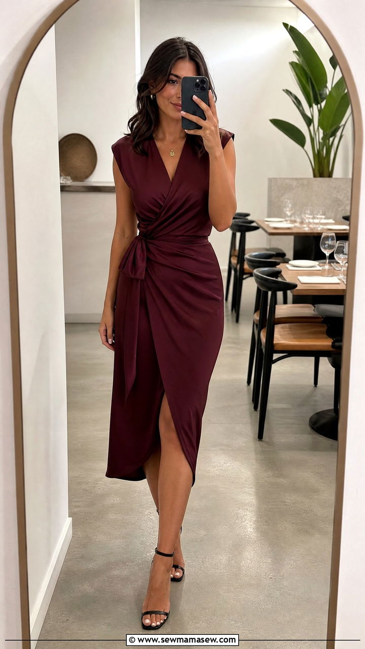 Wrap Dress with Ankle Strap Heels Outfit - 20 Outfit ideas for inverted triangle body to balance shoulders
