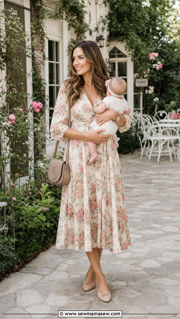 Wrap Dress with Ballet Flats - 25 classy outfits for new moms