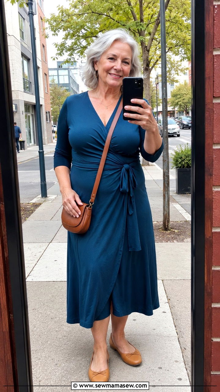Wrap Dress with Ballet Flats - 25 Plus size outfits for women over 60