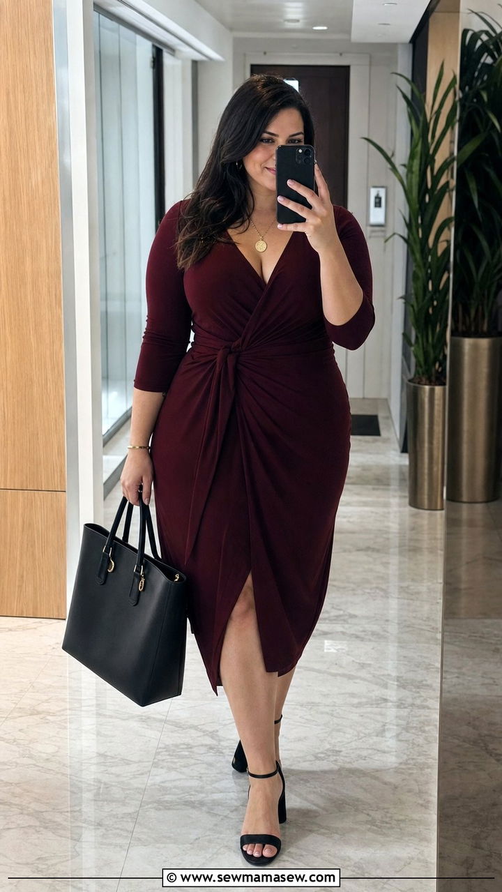 Wrap Dress with Block Heels - 35 Business casual outfits plus size