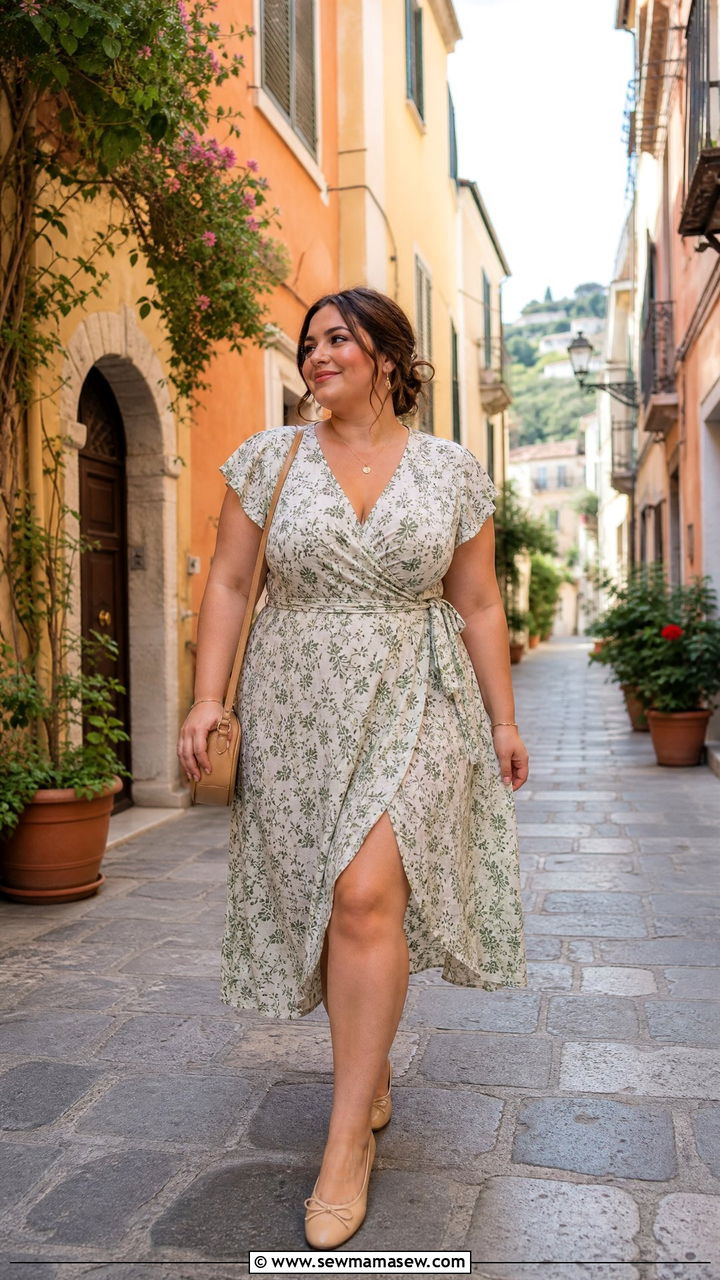Wrap Dress with Comfortable Flats Italy Outfit - 30 cute Italy outfits