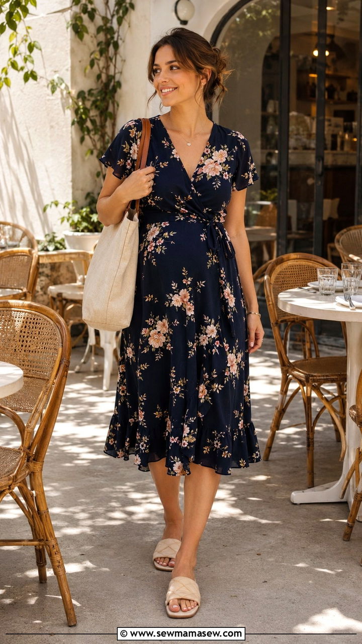 Wrap Dress with Cushioned Slides - 30 Postpartum summer outfits