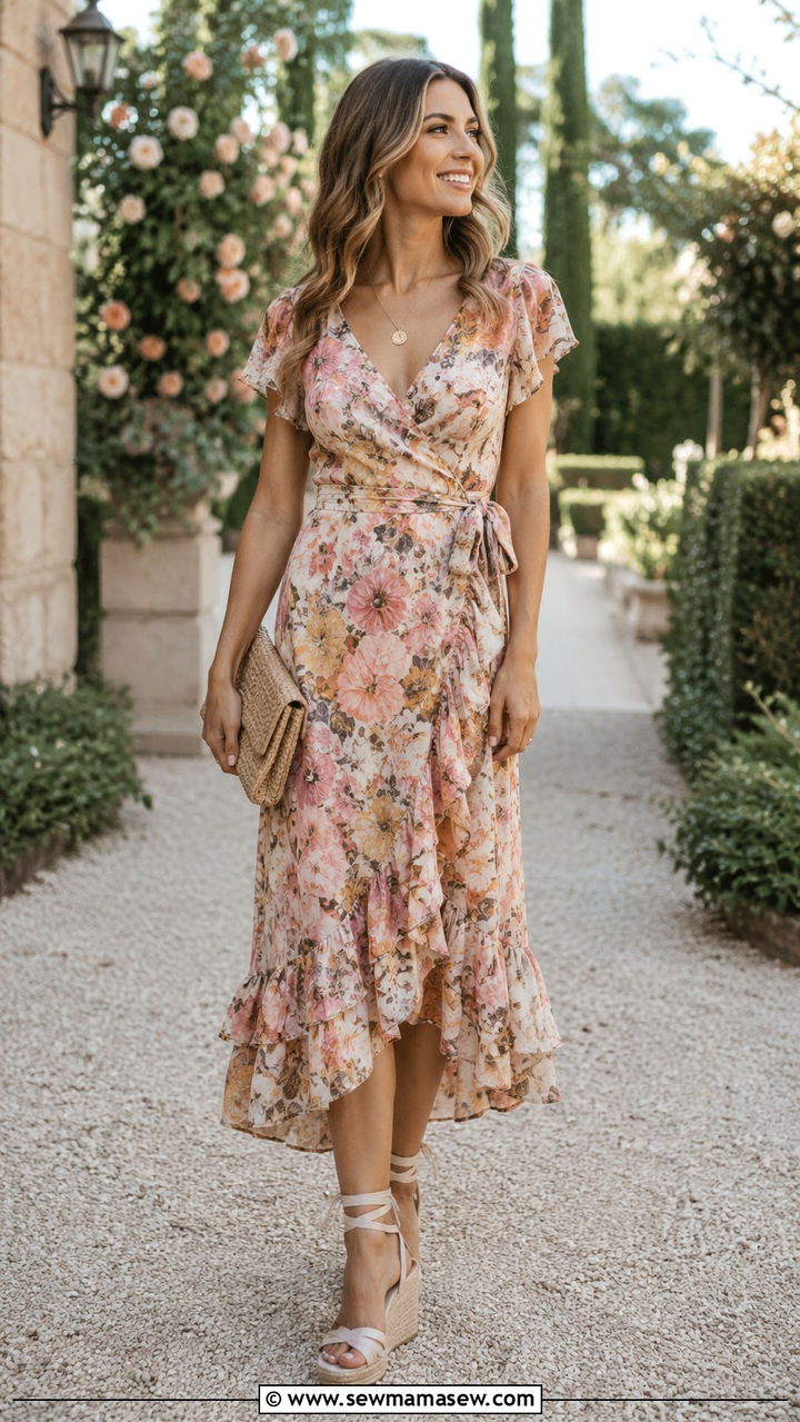 Wrap Dress with Espadrille Wedges - 25 Wrap dress outfit ideas with sandals