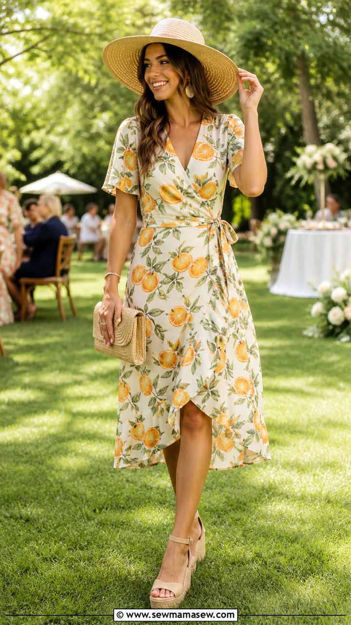 Wrap Dress with Espadrille Wedges - 40 Wedding guest outfit ideas