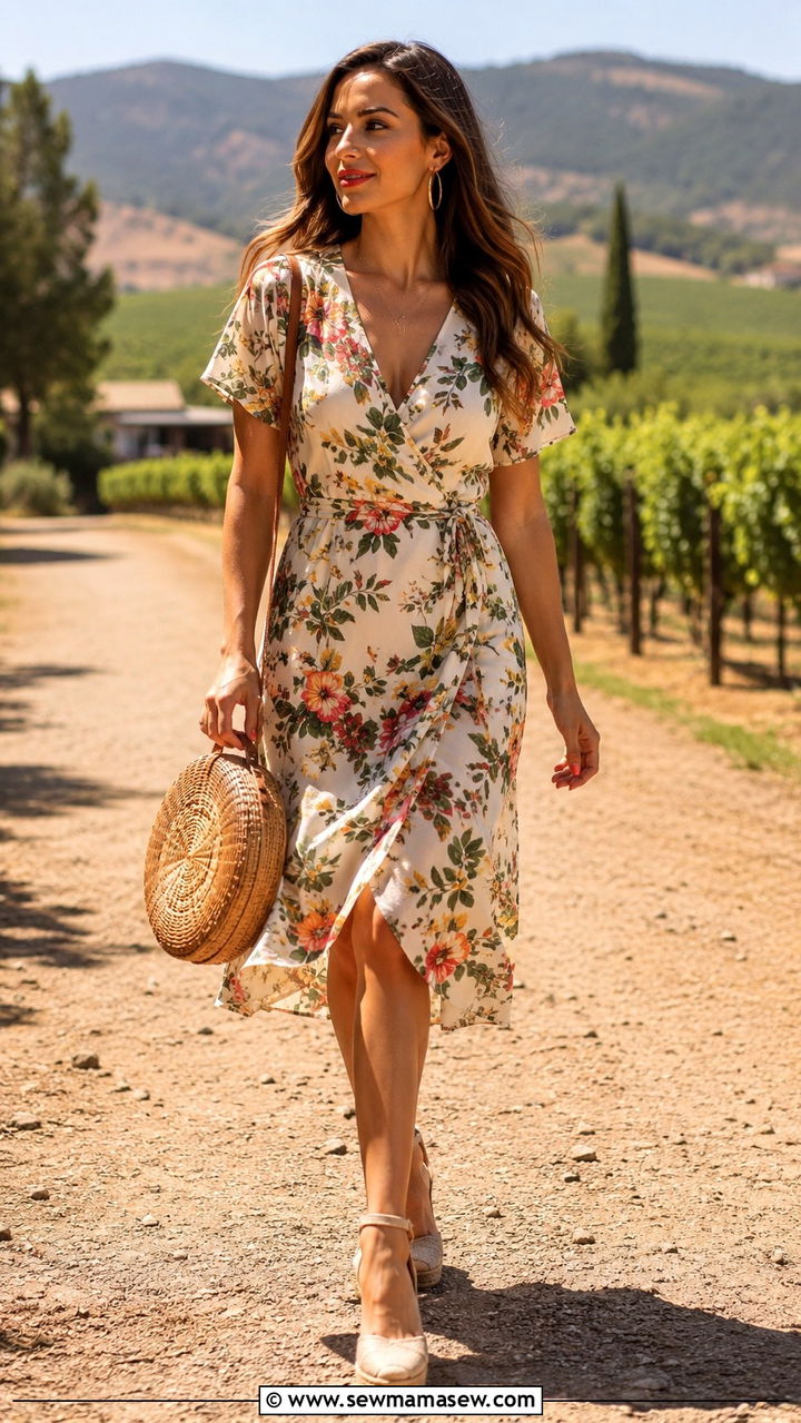 Wrap Dress with Espadrille Wedges Brunch Outfit - 30 Brunch outfit ideas Bay Area