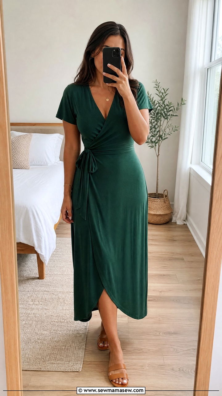 Wrap Dress with Flat Sandals for Wide Hips - 25 casual outfits for women with wide hips