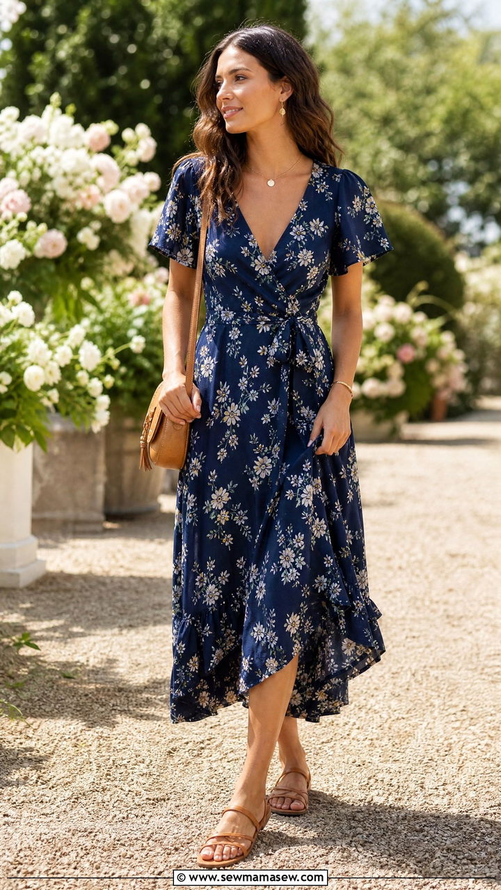 Wrap Dress with Flat Sandals - 35 hot weather outfits 2026
