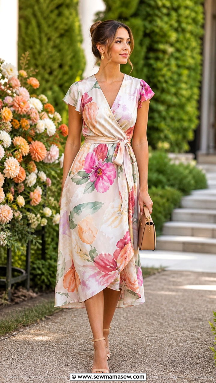 Wrap Dress with Heeled Sandals Outfit - 40 Summer wardrobe staples