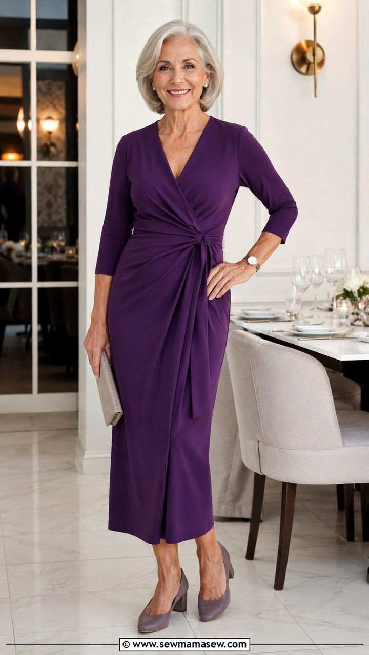 Wrap Dress with Low Block Heel Pumps - 25 Modest outfit ideas for women over 60