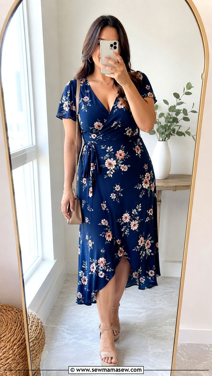Wrap Dress with Wedge Heels - 25 Outfits to hide belly fat