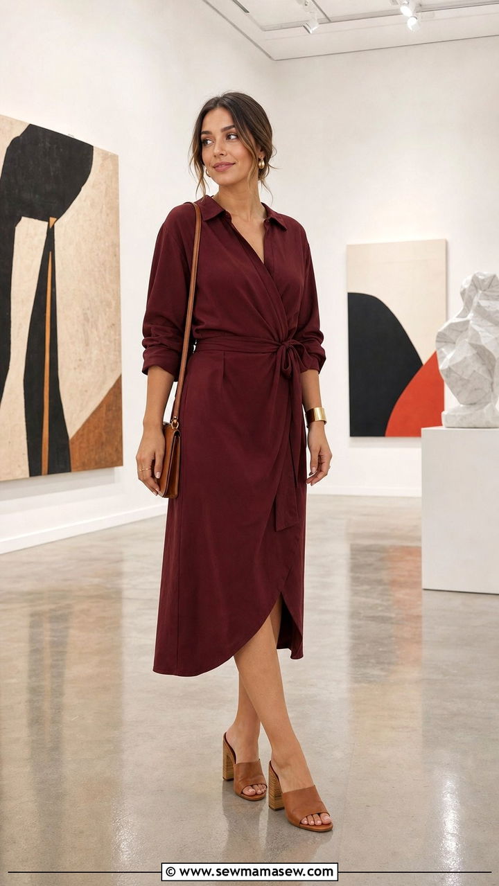 Wrap Front Shirt Dress With Sculptural Heels - 25 Shirt dress outfit ideas with heels