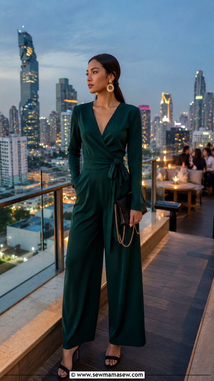 Wrap Jumpsuit with Heeled Mules - 25 Bangkok outfit ideas