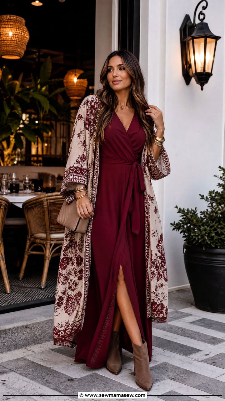 Wrap Maxi Dress With Kimono For Dinner - 30 Maxi dress with a kimono outfit ideas