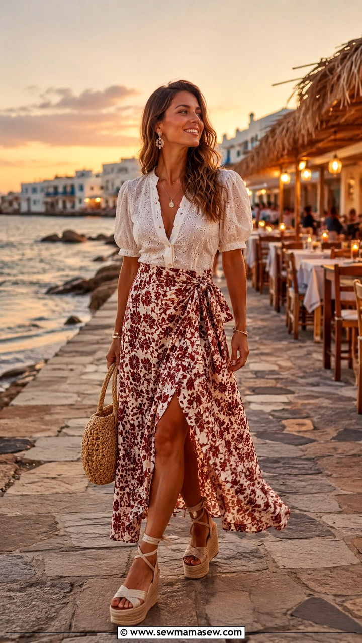 Wrap Maxi Skirt with Platform Espadrilles - 30 Maxi skirt outfit ideas with heels
