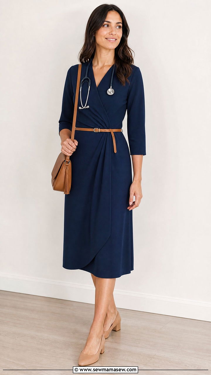 Wrap Midi Dress With Block Heels Doctor Outfit - 25 Female doctor outfit ideas