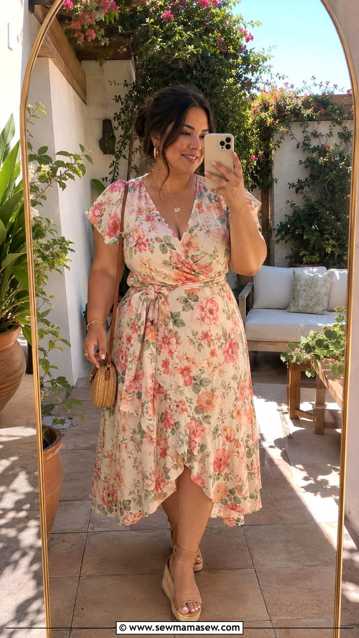 Wrap Midi Dress With Wedge Sandals Petite Plus Size - 20 Petite plus size outfit ideas 18