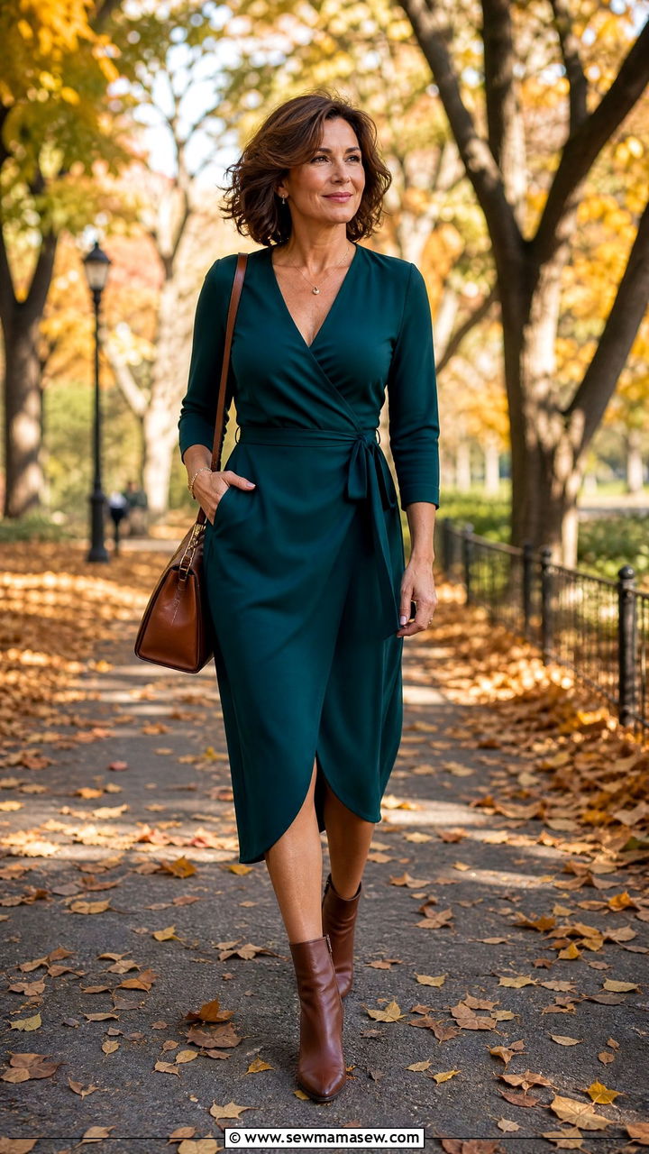 Wrap Midi Dress and Ankle Boots Outfit - 30 Cute outfits for women over 40