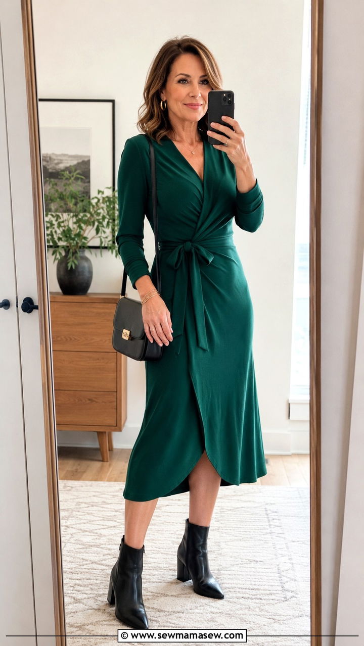 Wrap Midi Dress with Ankle Boots - 30 Sophisticated outfit ideas for women over 40