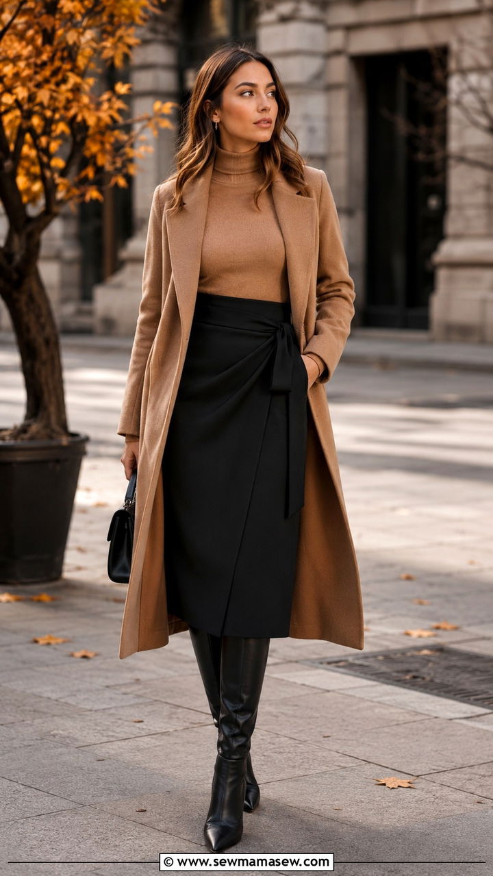 Wrap Midi Skirt With Turtleneck - 30 Office outfits with midi skirt