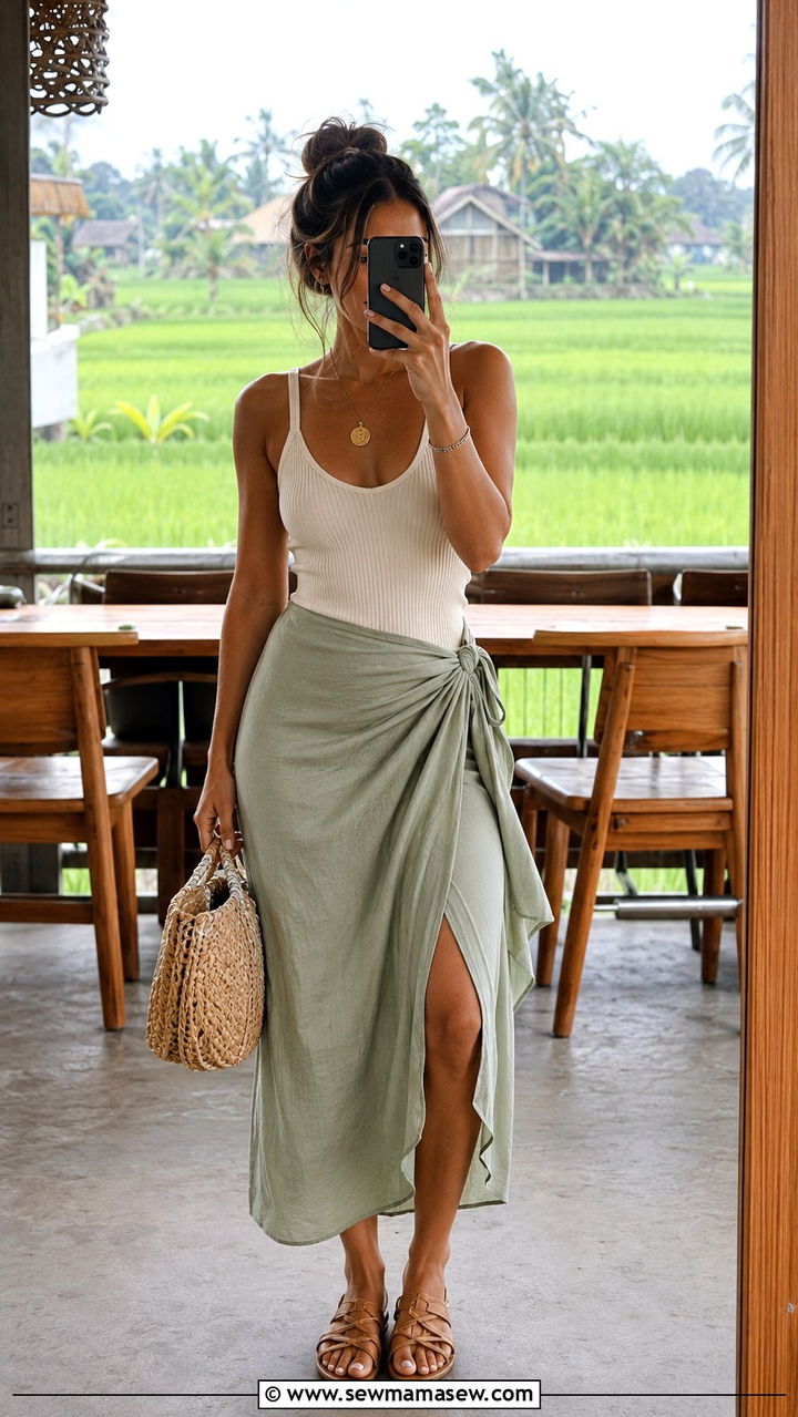 Wrap Skirt with Tank Top - 30 Resort wear outfit ideas Bali