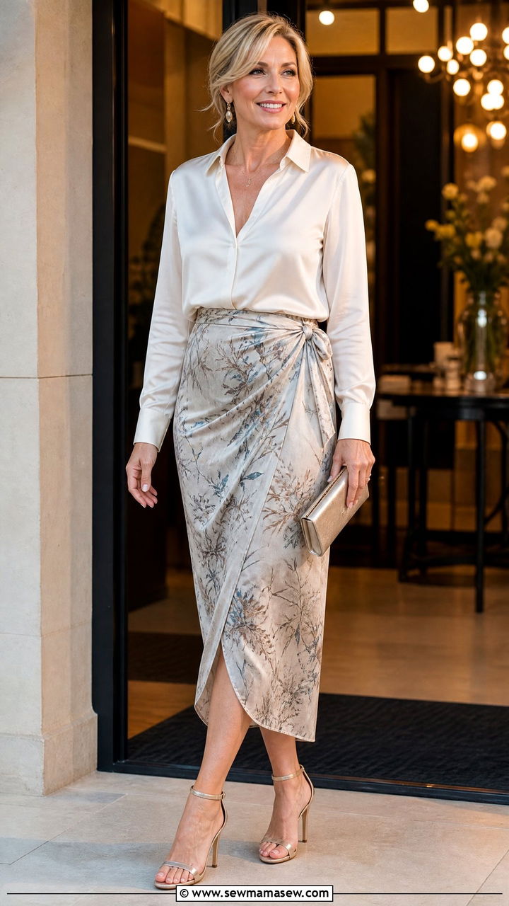 Wrap Skirt with a Silk Blouse - 30 everyday outfit ideas for women over 40