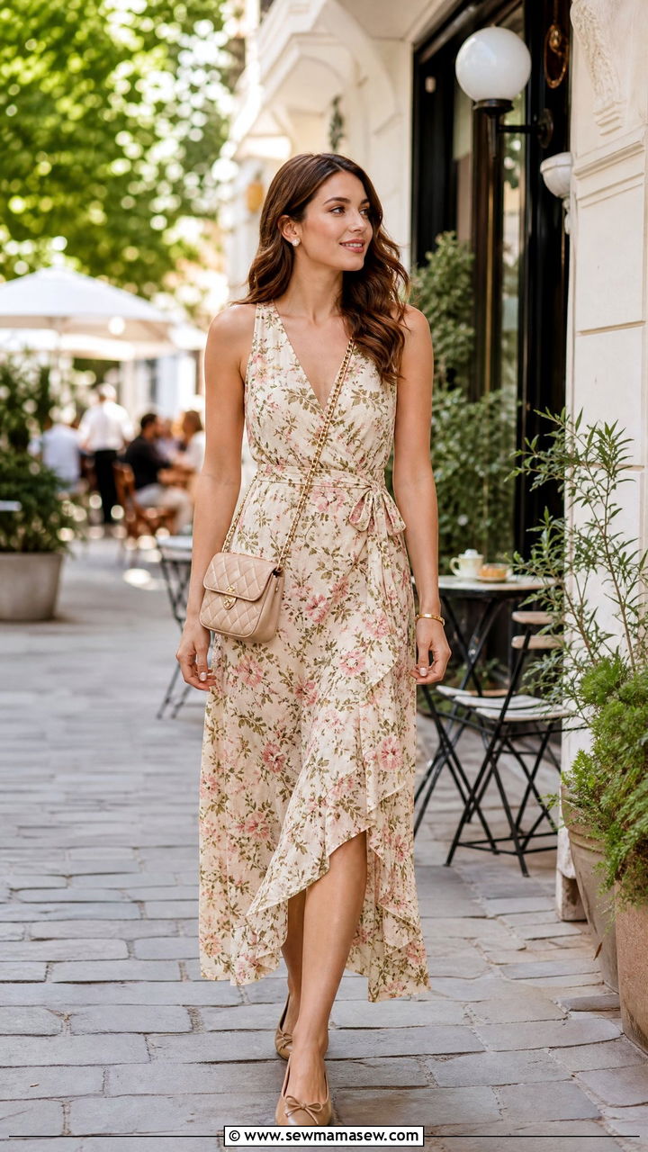 Wrap Sundress With Ballet Flats - 25 Brunch outfit ideas with a sundress