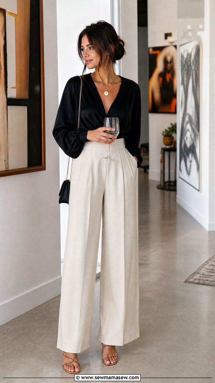 Wrap Top And Wide Leg Pants Outfit For Housewarming Party - 35 Housewarming party outfit ideas