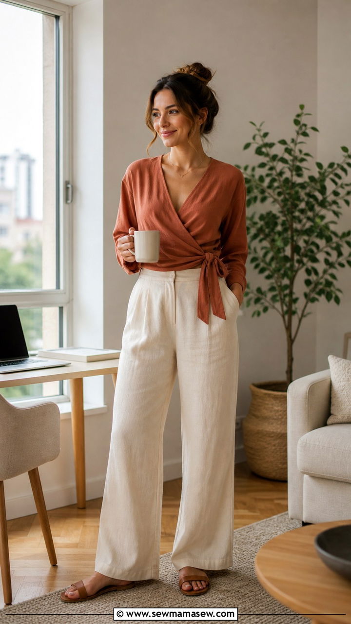 Wrap Top And WideLeg Pants Work From Home Look - 40 Work from home outfit ideas
