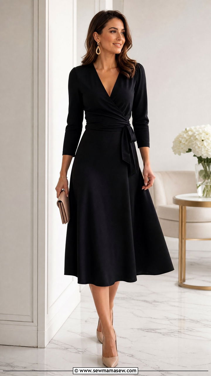 Wrap Top With A Line Skirt - 25 Outfit ideas to look slimmer