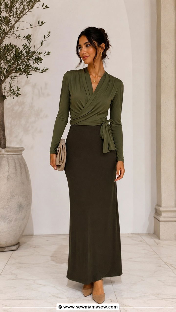 Wrap Top With Solid Long Skirt - 30 Modest outfit ideas with long skirt