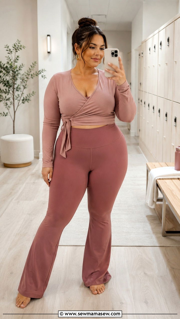 Wrap Top and Flared Leggings - 30 Pilates outfit ideas plus size