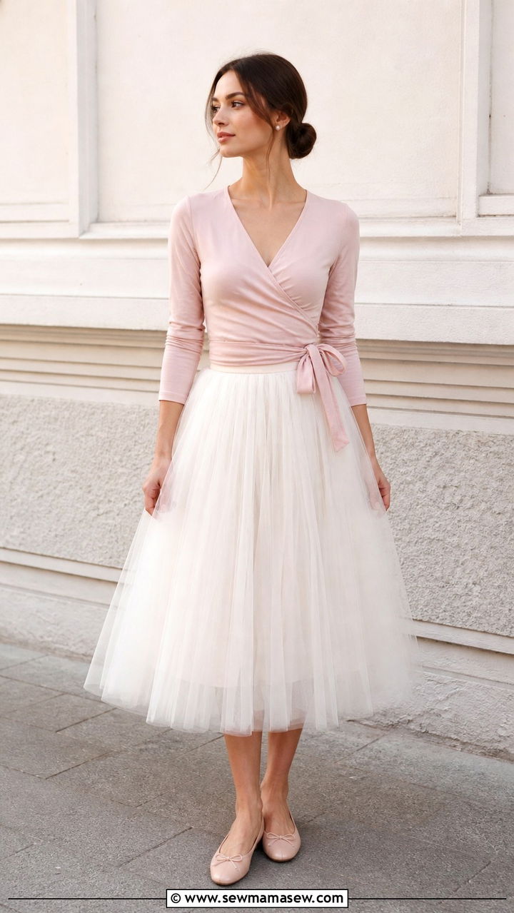 Wrap Top and Tulle Midi Skirt Outfit - 40 Balletcore outfit ideas 2026