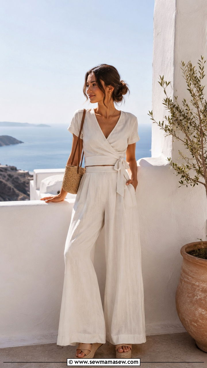 Wrap Top and Wide Leg Linen Trousers - 30 Petite aesthetic outfit ideas
