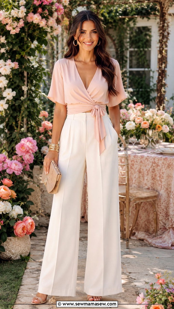 Wrap Top and Wide Leg Pants Outfit - 30 cute wide leg pants outfits