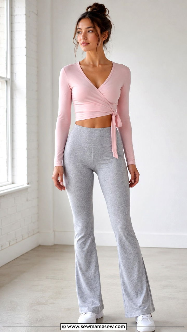Wrap Top with Flare Leggings Pilates Outfit - 30 Pilates outfit ideas for women
