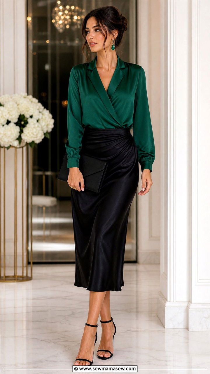 Wrap blouse with midi skirt - 25 How to style a midi skirt over 40